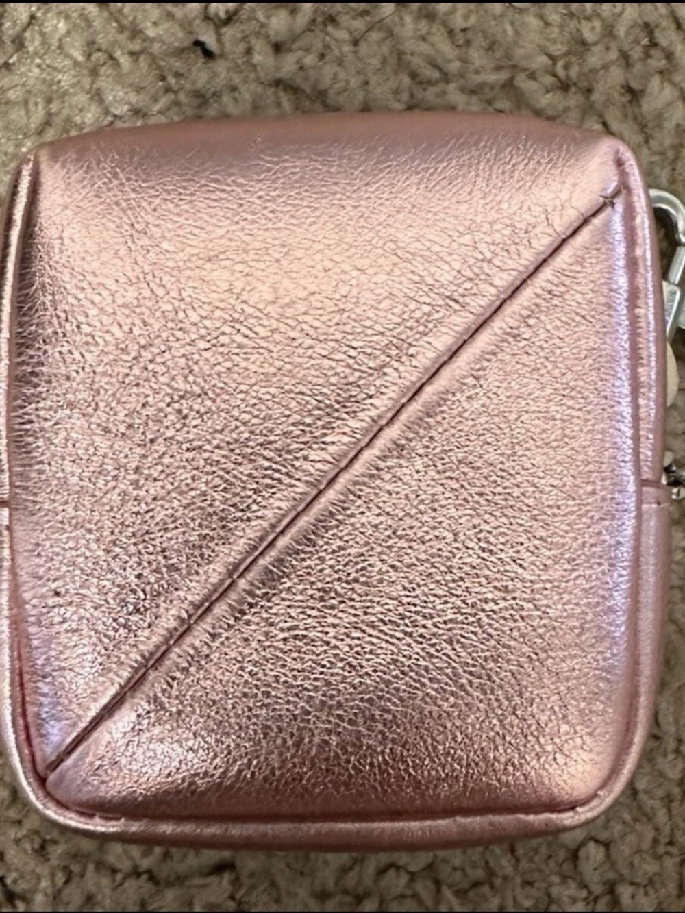 Saint Laurent YSL Jamie Cube Charm Pouch In Lamé Leather Metallic Pink - Picture 2 of 10